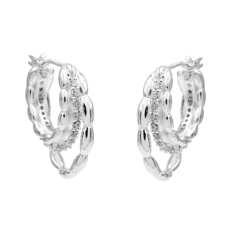Main Image 2 of HS Edit CHAINS Sterling Silver & Cubic Zirconia Triple Hoop Earrings