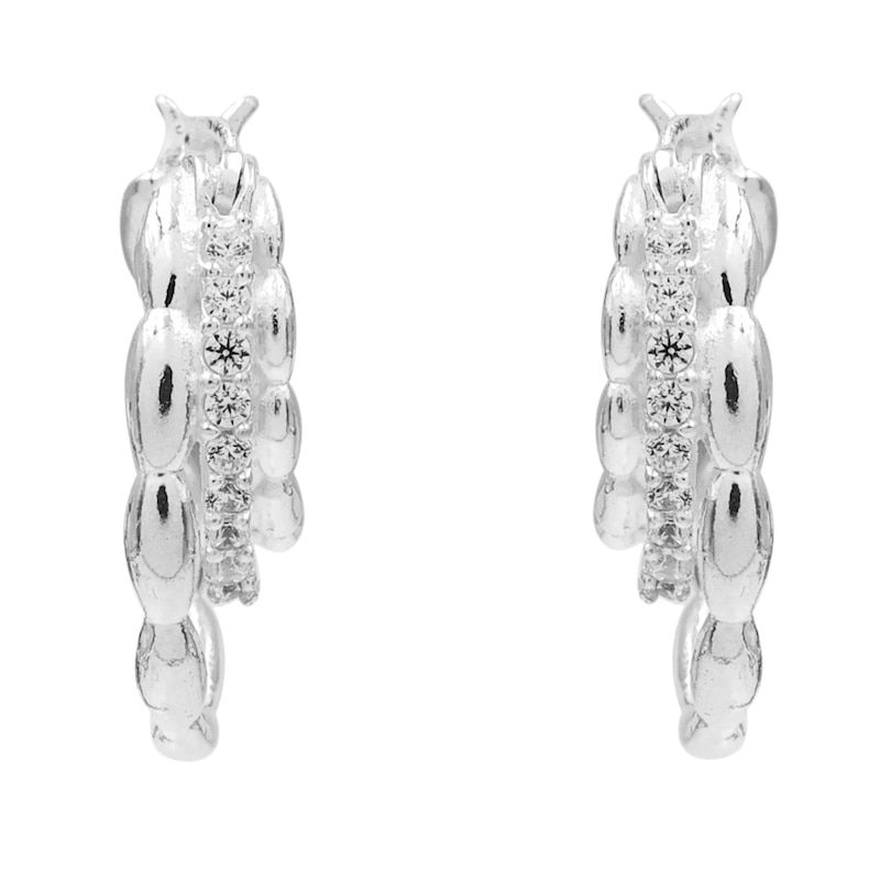 Main Image 3 of HS Edit CHAINS Sterling Silver & Cubic Zirconia Triple Hoop Earrings