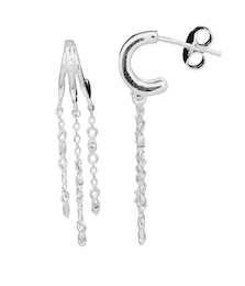 HS Edit CHAINS Sterling Silver & Cubic Zirconia Chain Drop Hoop Earrings