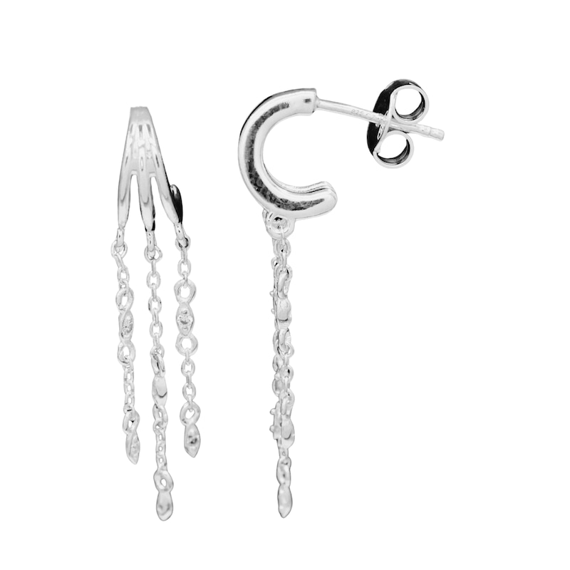 Main Image 1 of HS Edit CHAINS Sterling Silver & Cubic Zirconia Chain Drop Hoop Earrings