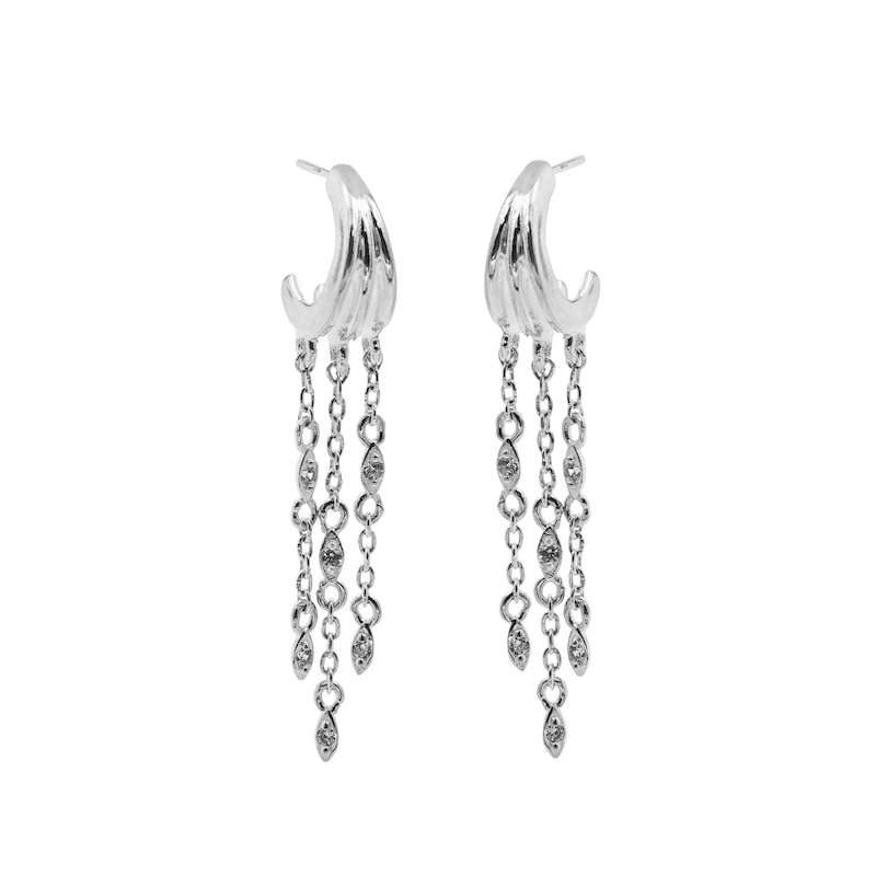 Main Image 2 of HS Edit CHAINS Sterling Silver & Cubic Zirconia Chain Drop Hoop Earrings