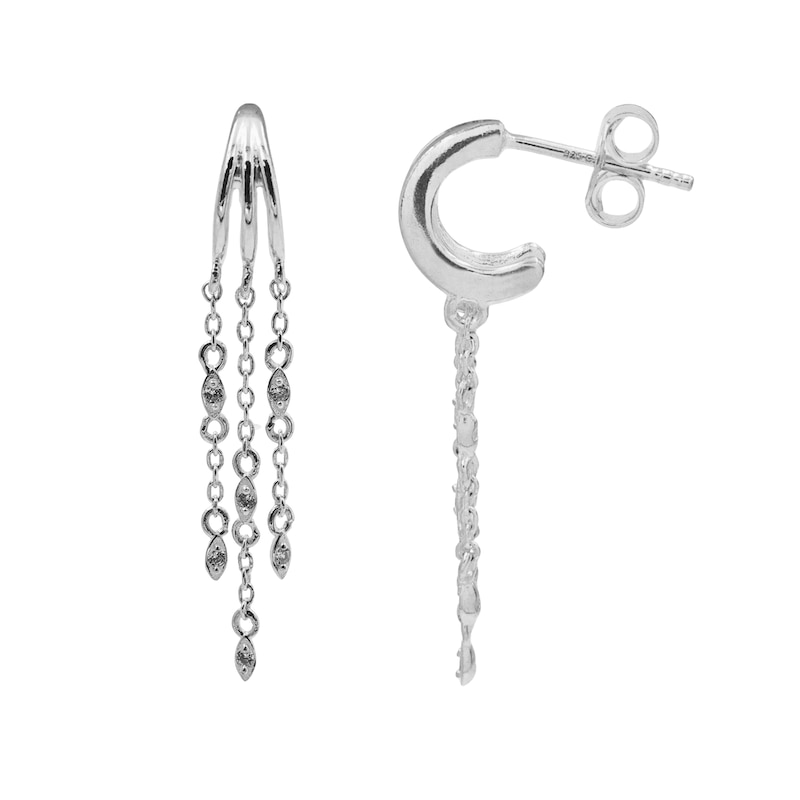 Main Image 3 of HS Edit CHAINS Sterling Silver & Cubic Zirconia Chain Drop Hoop Earrings