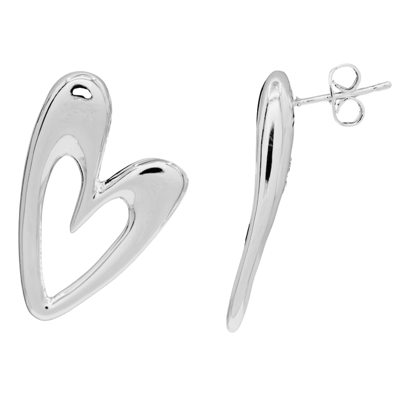 Main Image 1 of HS Edit HEARTS Sterling Silver Large Abstract Heart Stud Earrings
