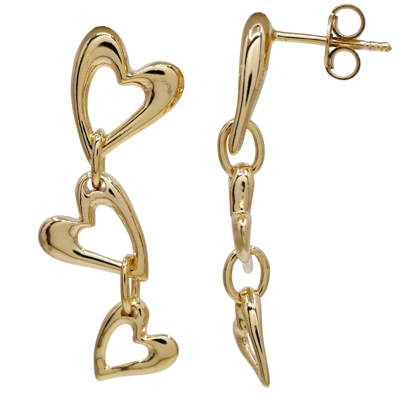 Main Image 1 of HS Edit HEARTS 18ct Yellow Gold Plated Sterling Silver Abstract Triple Heart Drop Earrings
