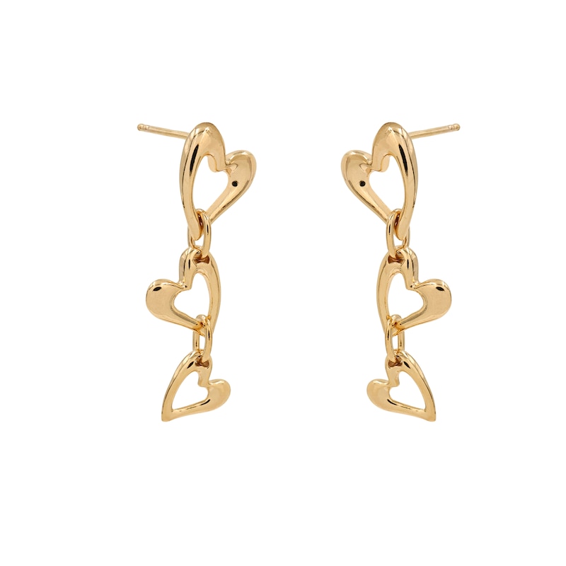 Main Image 2 of HS Edit HEARTS 18ct Yellow Gold Plated Sterling Silver Abstract Triple Heart Drop Earrings