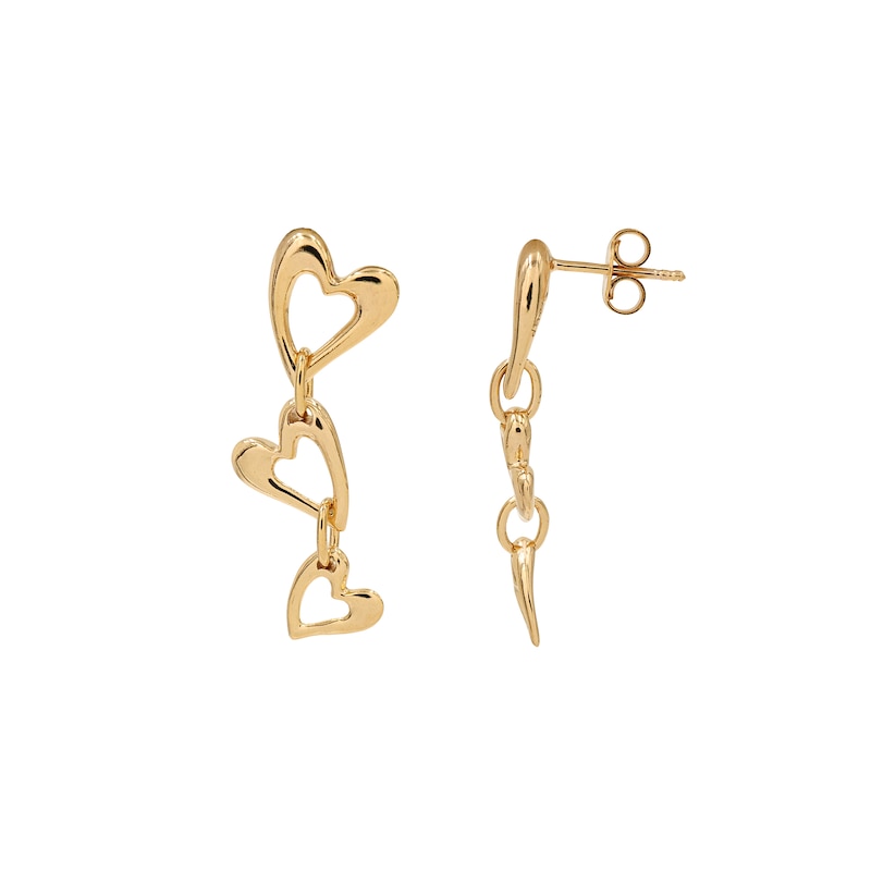 Main Image 3 of HS Edit HEARTS 18ct Yellow Gold Plated Sterling Silver Abstract Triple Heart Drop Earrings