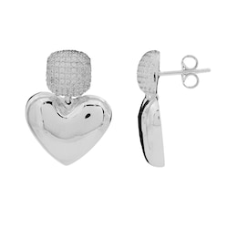 HS Edit HEARTS Sterling Silver Plate & Cubic Zirconia Bubble Heart Drop Earrings