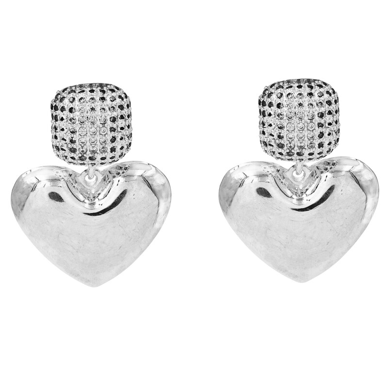 Main Image 1 of HS Edit HEARTS Sterling Silver Plate & Cubic Zirconia Bubble Heart Drop Earrings