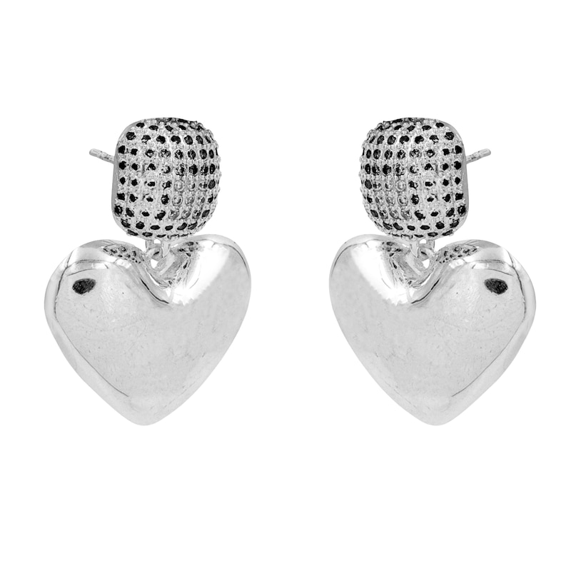 Main Image 2 of HS Edit HEARTS Sterling Silver Plate & Cubic Zirconia Bubble Heart Drop Earrings