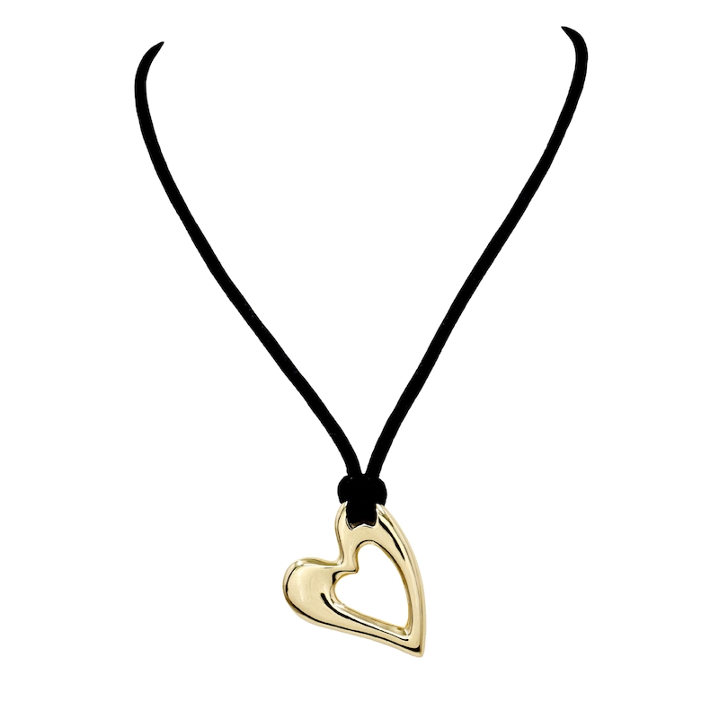 Main Image 1 of HS Edit HEARTS 18ct Yellow Gold Plated Sterling Silver Abstract Heart Black Cord Necklace