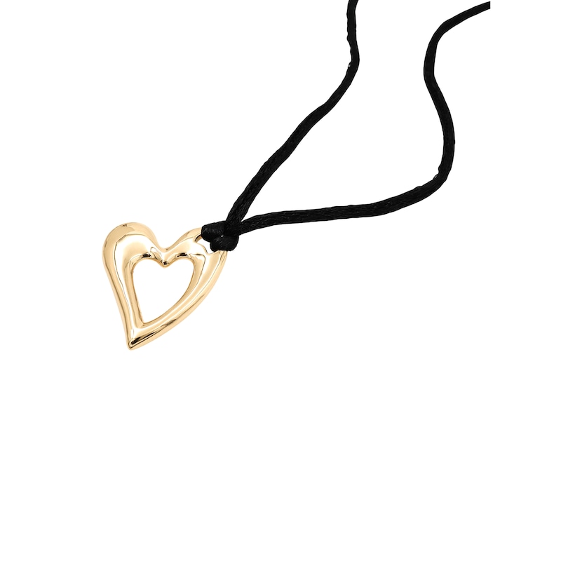 Main Image 2 of HS Edit HEARTS 18ct Yellow Gold Plated Sterling Silver Abstract Heart Black Cord Necklace