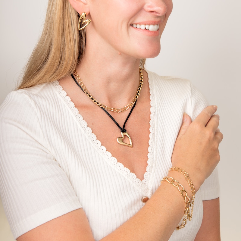 Main Image 5 of HS Edit HEARTS 18ct Yellow Gold Plated Sterling Silver Abstract Heart Black Cord Necklace
