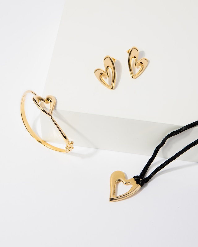 Main Image 8 of HS Edit HEARTS 18ct Yellow Gold Plated Sterling Silver Abstract Heart Black Cord Necklace