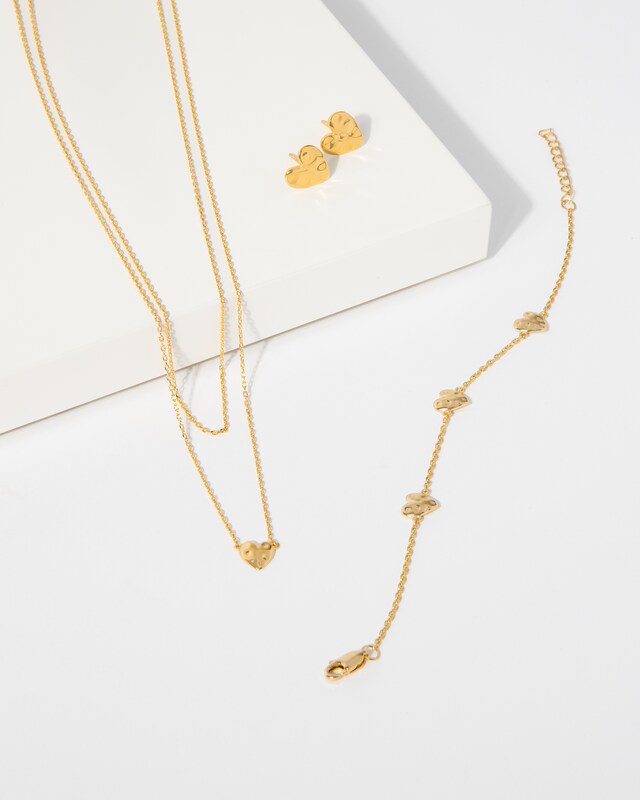 Main Image 4 of HS Edit HEARTS 18ct Yellow Gold Plated Sterling Silver Layered Hammered Heart Necklace