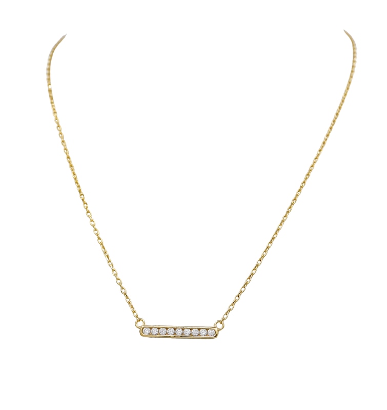 Main Image 1 of HS Edit T-BAR 18ct Yellow Gold Plated Sterling Silver & Cubic Zirconia Accent Bar Necklace