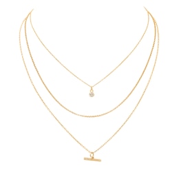 HS Edit T-BAR 18ct Yellow Gold Plated Sterling Silver Three Strand Cubic Zirconia T-Bar Necklace