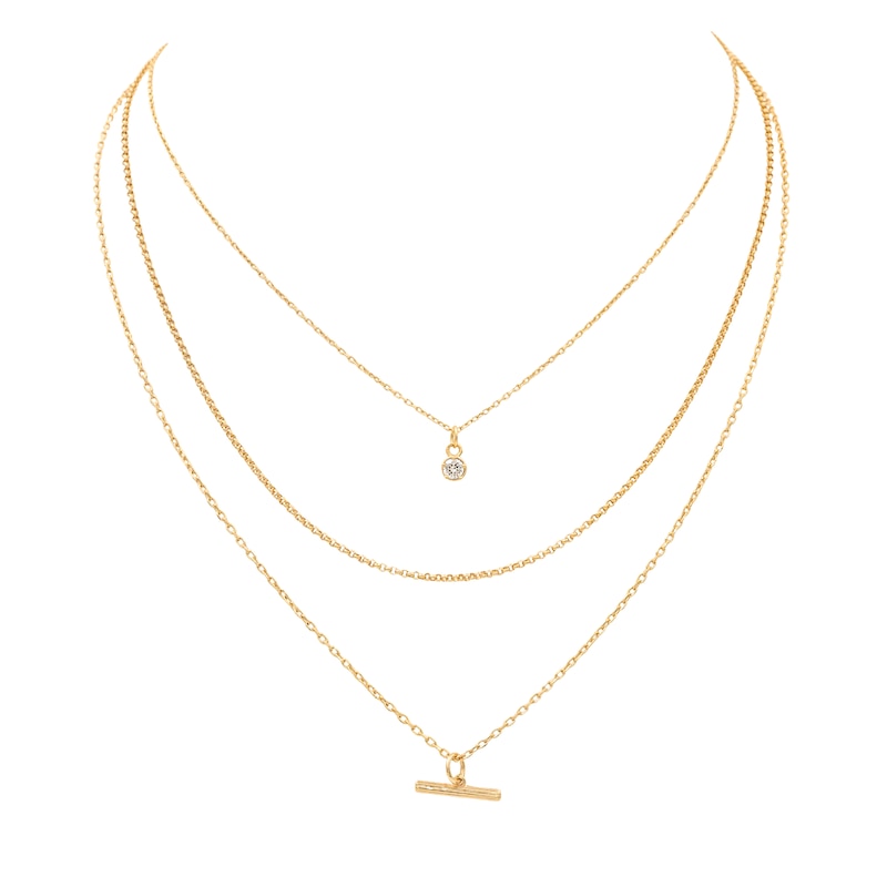 Main Image 1 of HS Edit T-BAR 18ct Yellow Gold Plated Sterling Silver Three Strand Cubic Zirconia T-Bar Necklace