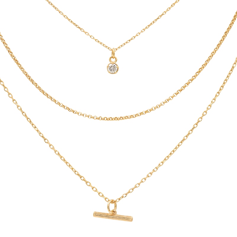 Main Image 2 of HS Edit T-BAR 18ct Yellow Gold Plated Sterling Silver Three Strand Cubic Zirconia T-Bar Necklace