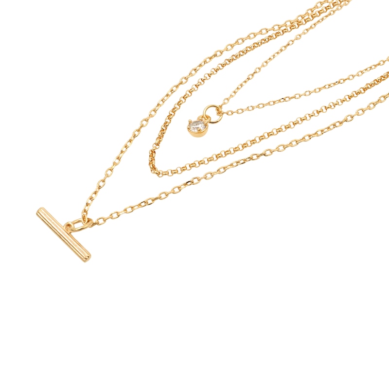 Main Image 4 of HS Edit T-BAR 18ct Yellow Gold Plated Sterling Silver Three Strand Cubic Zirconia T-Bar Necklace