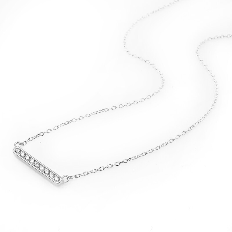 Main Image 2 of HS Edit T-BAR Sterling Silver & Cubic Zirconia Accent Bar Necklace