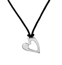 HS Edit HEARTS Sterling Silver Abstract Heart Black Cord Necklace