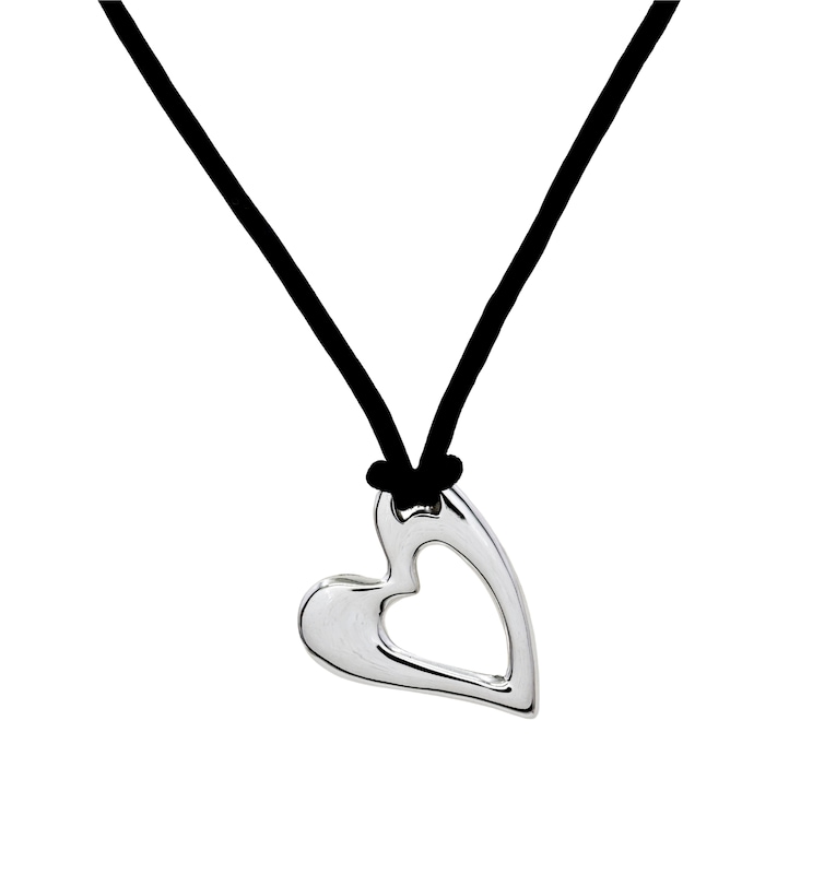 Main Image 1 of HS Edit HEARTS Sterling Silver Abstract Heart Black Cord Necklace