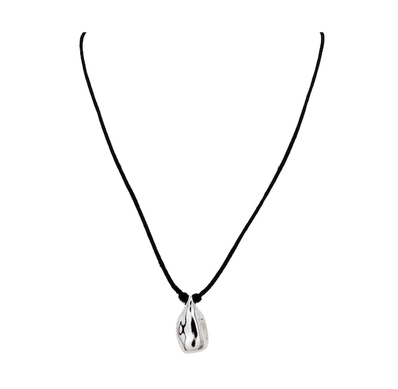 HS Edit MOLTEN Sterling Silver Moulded Pebble Black Cord Pen