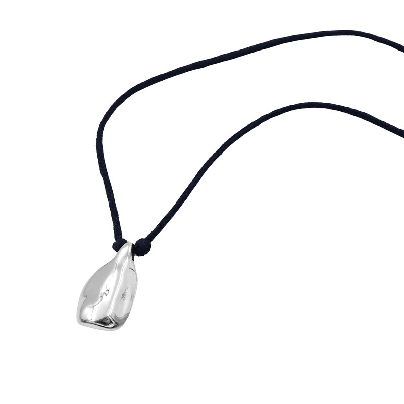 Main Image 2 of HS Edit MOLTEN Sterling Silver Moulded Pebble Black Cord Pendant Necklace