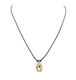 HS Edit MOLTEN 18ct Yellow Gold Plated Sterling Silver Moulded Pebble Brown Cord Pendant Necklace
