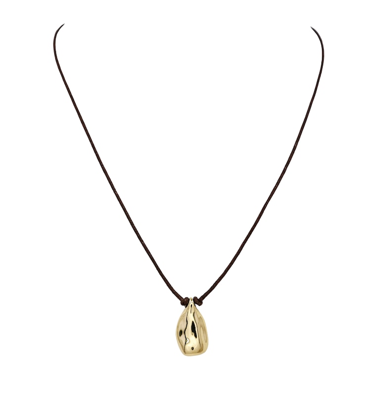 Main Image 1 of HS Edit MOLTEN 18ct Yellow Gold Plated Sterling Silver Moulded Pebble Brown Cord Pendant Necklace