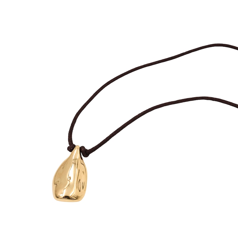 Main Image 2 of HS Edit MOLTEN 18ct Yellow Gold Plated Sterling Silver Moulded Pebble Brown Cord Pendant Necklace