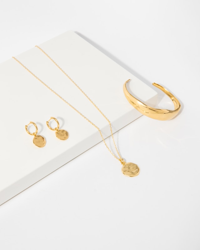 Main Image 4 of HS Edit MOLTEN 18ct Yellow Gold Plated Sterling Silver Moulded Coin Disc Pendant Necklace