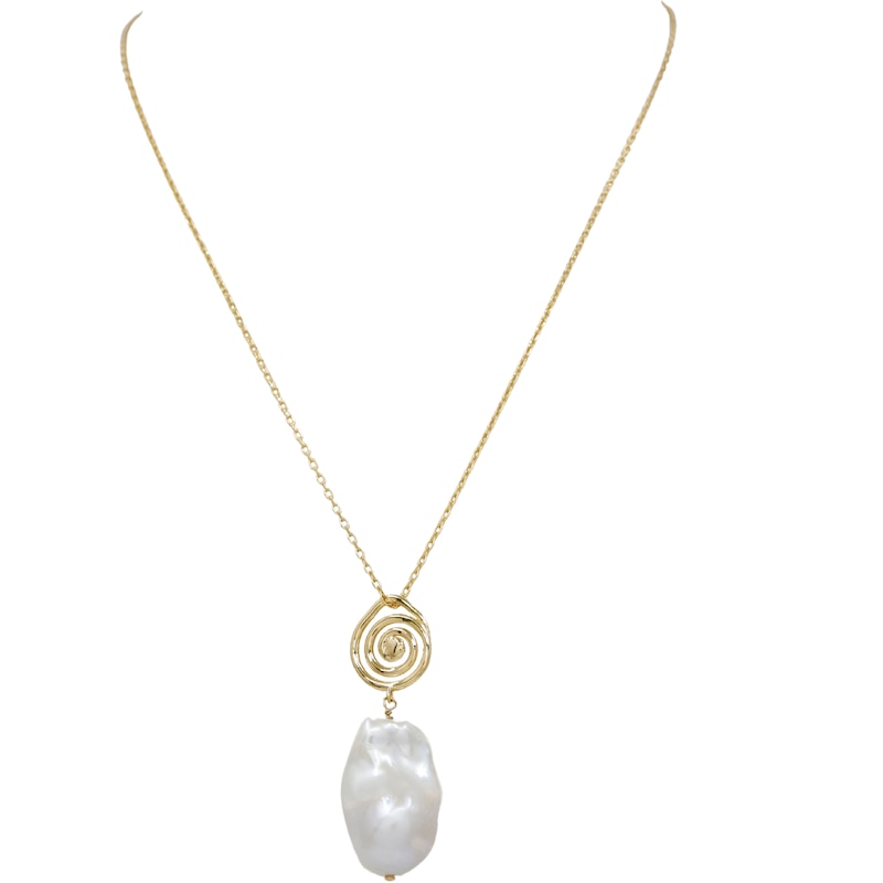 Main Image 1 of HS Edit MOLTEN 18ct Yellow Gold Plated Sterling Silver Moulded Swirl Baroque Pearl Pendant Necklace