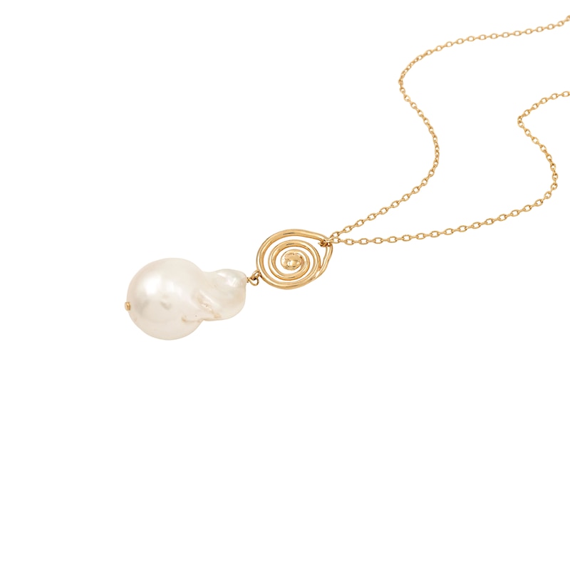Main Image 2 of HS Edit MOLTEN 18ct Yellow Gold Plated Sterling Silver Moulded Swirl Baroque Pearl Pendant Necklace