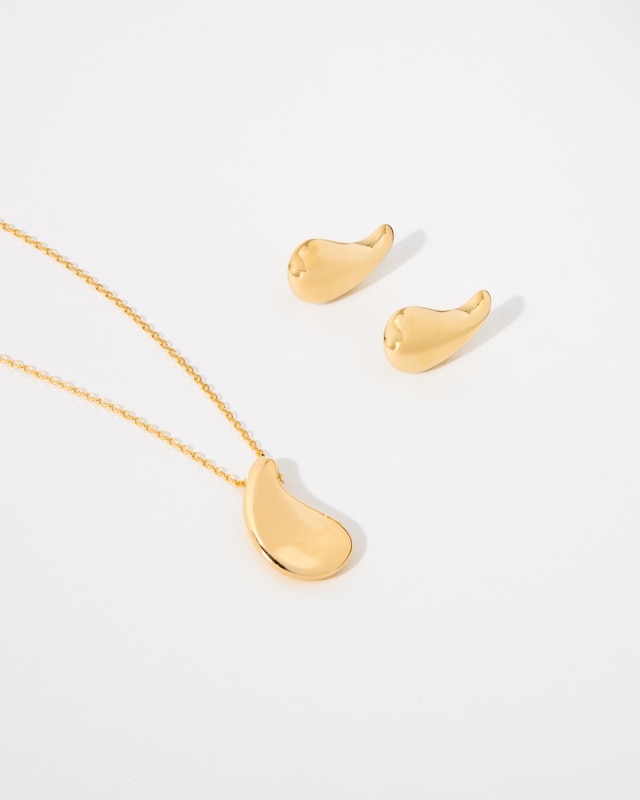 Main Image 4 of HS Edit TEARDROP 18ct Yellow Gold Plated Large Teardrop Pendant Necklace