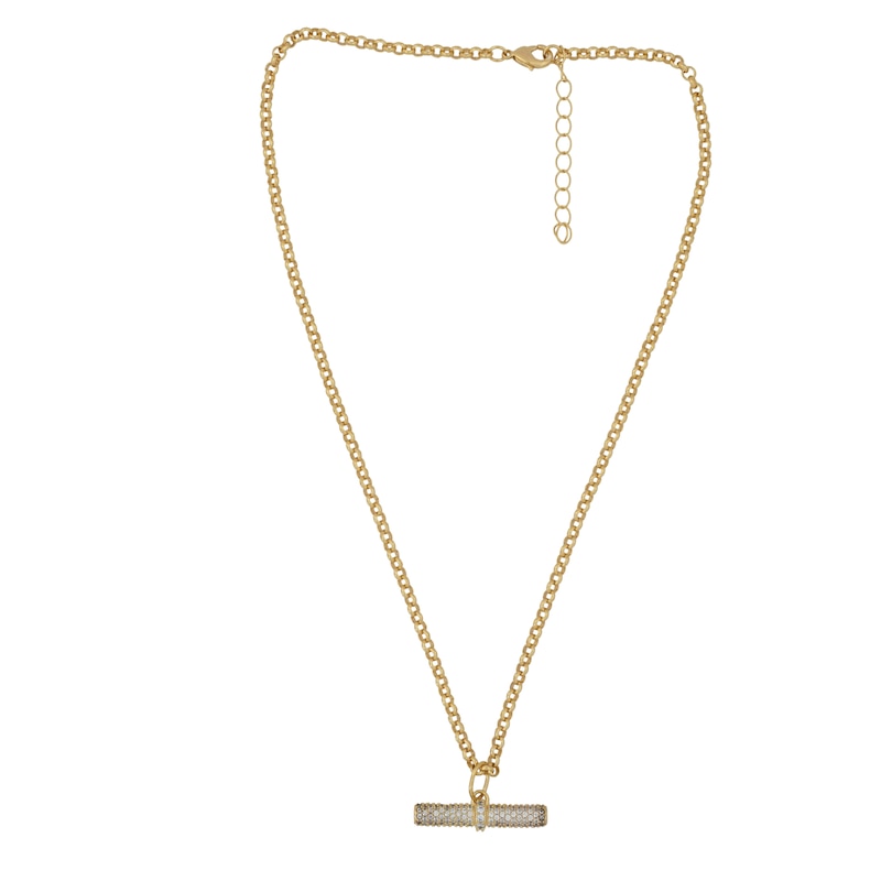 Main Image 1 of HS Edit T-BAR 18ct Yellow Gold Plated Large Cubic Zirconia T-Bar Pendant Necklace