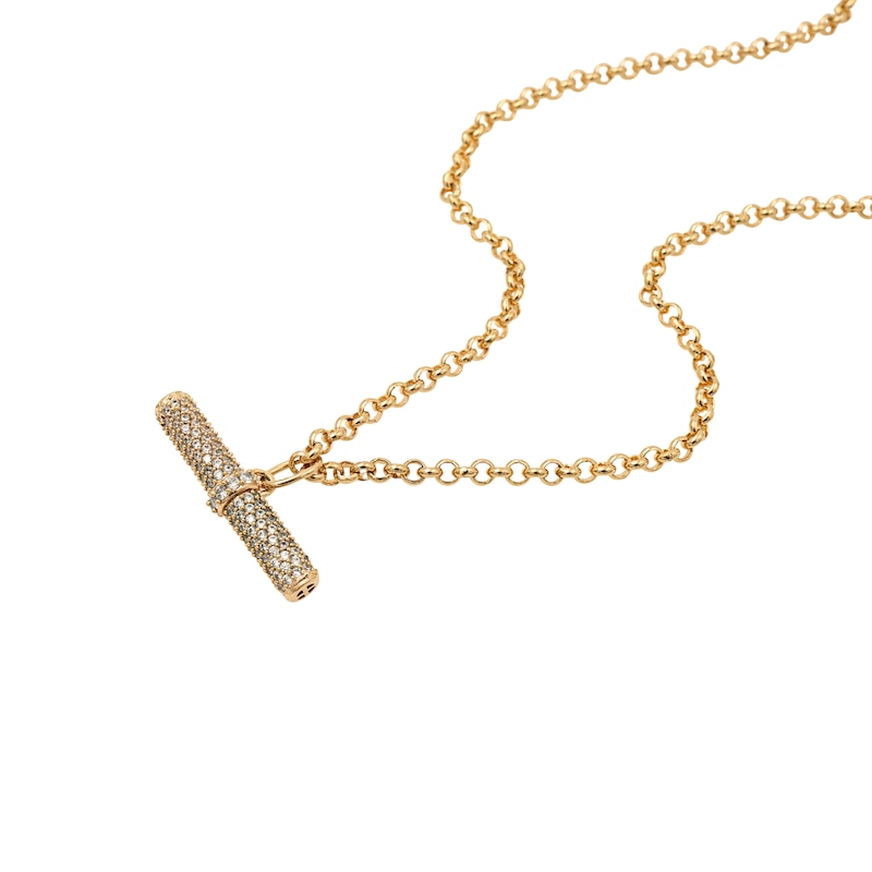 Main Image 2 of HS Edit T-BAR 18ct Yellow Gold Plated Large Cubic Zirconia T-Bar Pendant Necklace