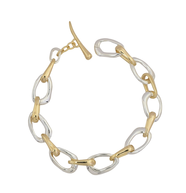 Main Image 1 of HS Edit ORGANIC Sterling Silver & 18ct Yellow Gold Plated Large Organic Link T-Bar Bracelet
