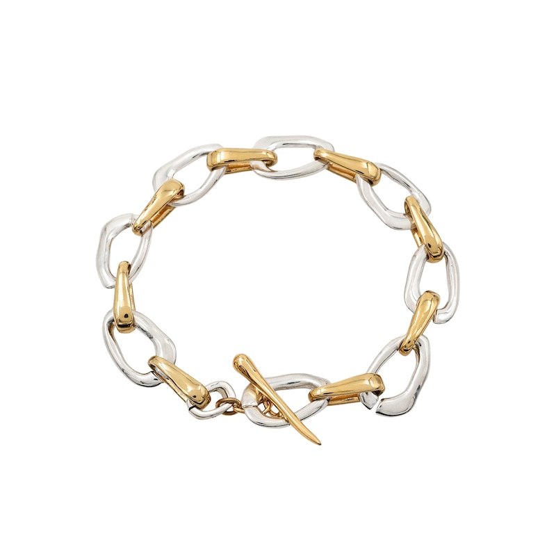 Main Image 2 of HS Edit ORGANIC Sterling Silver & 18ct Yellow Gold Plated Large Organic Link T-Bar Bracelet
