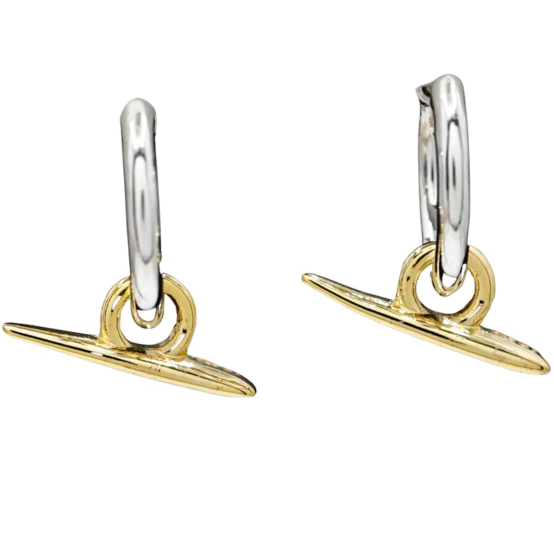 Main Image 1 of HS Edit ORGANIC 18ct Yellow Gold Plate & Sterling Silver Organic T-Bar Hoop Earrings