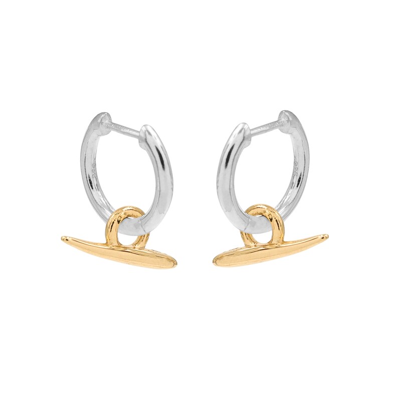 Main Image 2 of HS Edit ORGANIC 18ct Yellow Gold Plate & Sterling Silver Organic T-Bar Hoop Earrings
