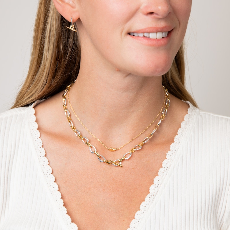 Main Image 4 of HS Edit ORGANIC 18ct Yellow Gold Plate & Sterling Silver Organic T-Bar Hoop Earrings