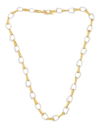 HS Edit ORGANIC Sterling Silver & 18ct Yellow Gold Plated Large Organic Link T-Bar Necklace