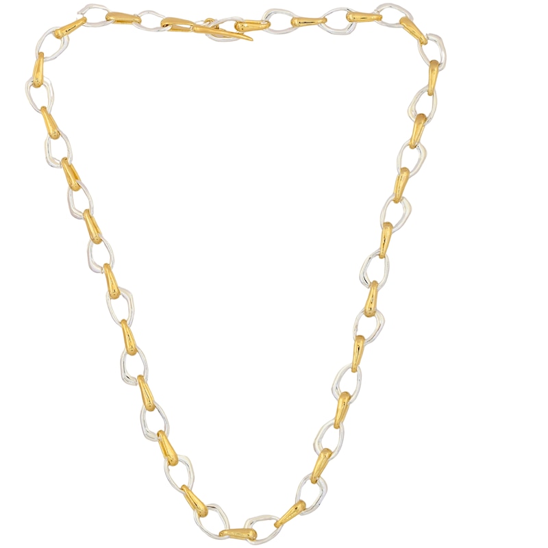 Main Image 1 of HS Edit ORGANIC Sterling Silver & 18ct Yellow Gold Plated Large Organic Link T-Bar Necklace