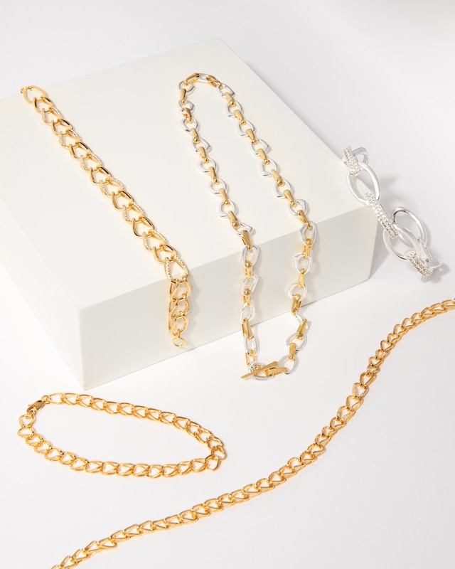 Main Image 8 of HS Edit ORGANIC Sterling Silver & 18ct Yellow Gold Plated Large Organic Link T-Bar Necklace