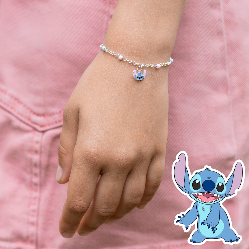 Main Image 4 of Disney Stitch Sterling Silver Pink & Blue Charm Bracelet