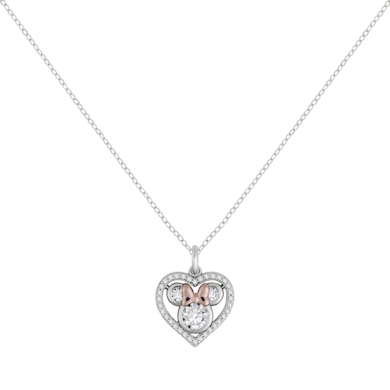 Disney Sterling Silver Minnie Mouse Stone Set Heart Pendant Necklace