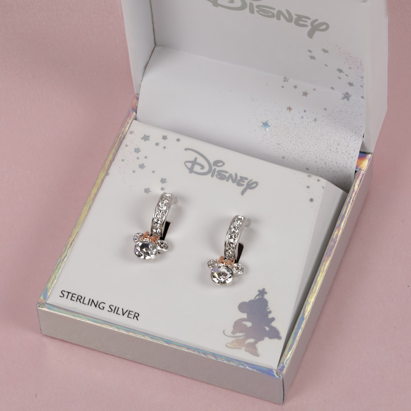 Main Image 3 of Disney Minnie Mouse Sterling Silver Crystal Sparkle Hoop Earrings