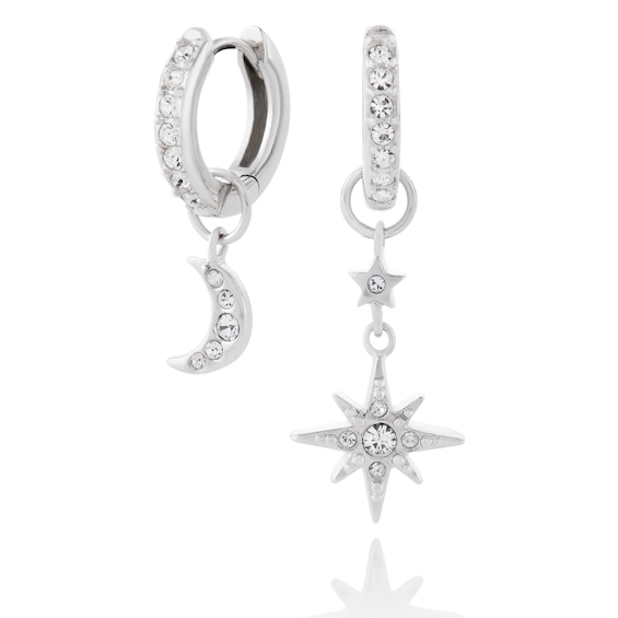 Olivia Burton Moon & Star Sterling Silver Huggie Hoop Earrings