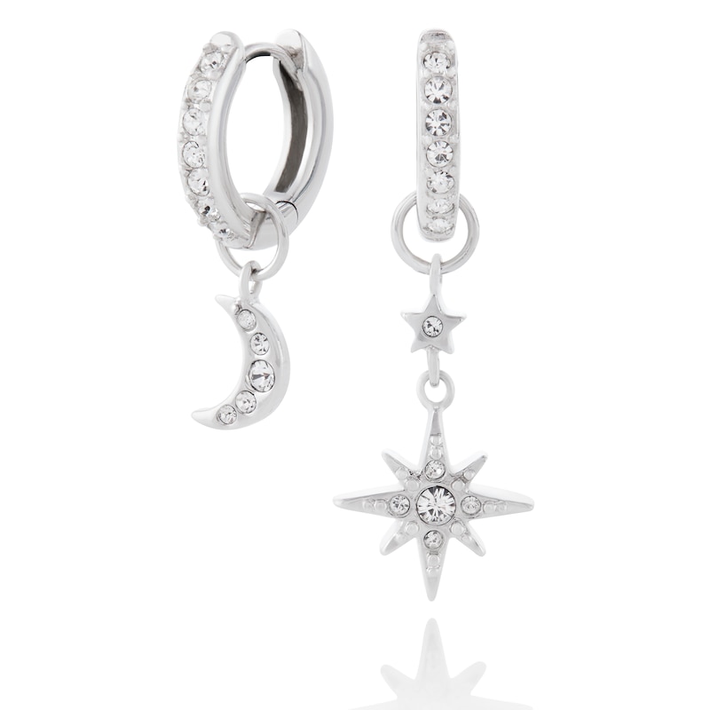 Silver moon and star huggie hoop earrings